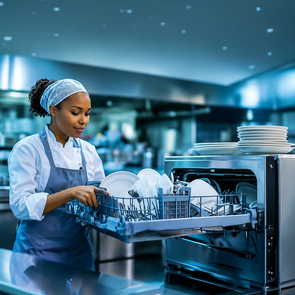 Professionele vaatwasmachine in een grootkeuken, belasting voor de vetafscheider of vetvanger